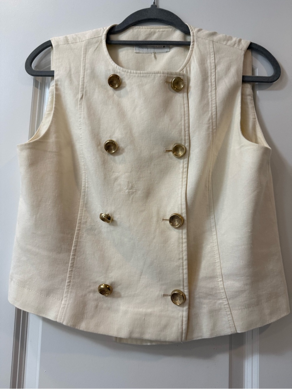 Zara Cream Double-Breasted Sleeveless Vest with Gold Buttons